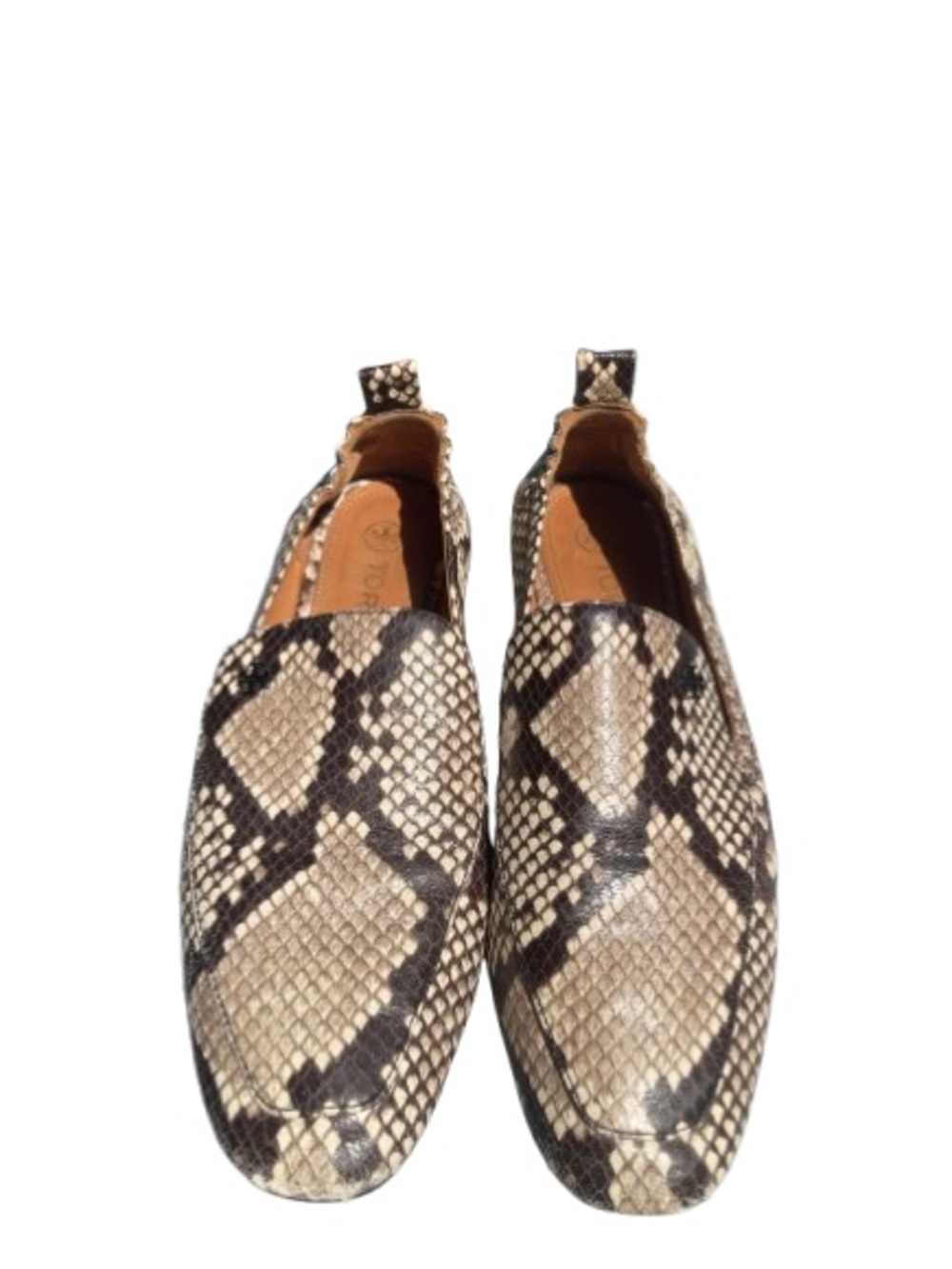 Tory Burch Snake-Print Loafers in Beige and Black